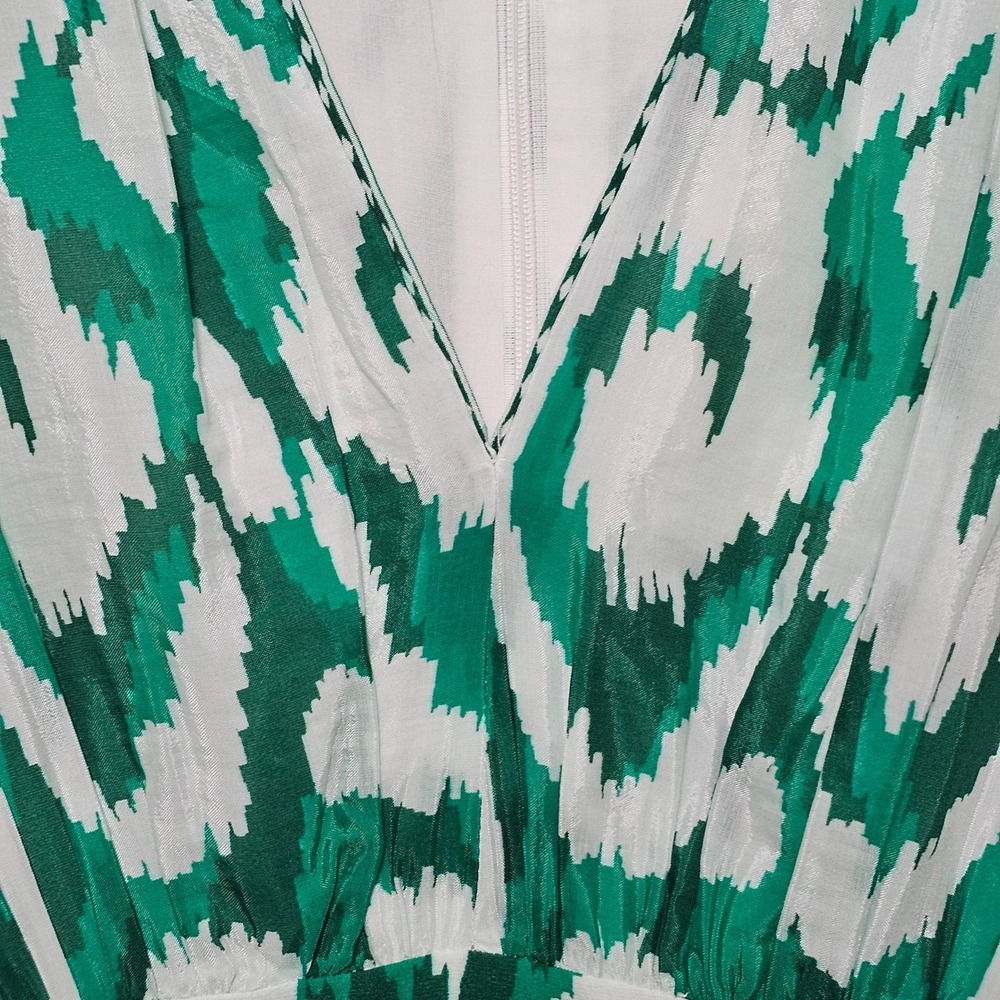 Alexis Marie Dress 8 White Green Vneck Long Sleeves Knee-length Tiered Belt 0714 - Picture 7 of 15